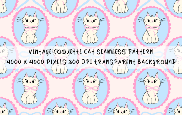 Download Vintage Coquette Cat &amp; Pink Bow Pattern - Premium Resources
